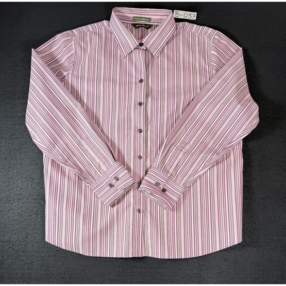 Eddie Bauer Womens XL Purple Striped Wrinkle Resistant Cotton Button Down Shirt
